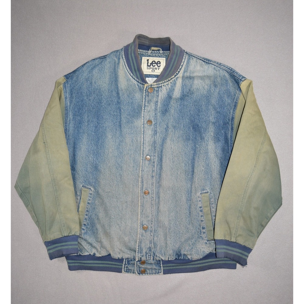 Vintage Lee Sport Jacket Mens XL Denim Bomber Snap Button Varsity Oversized